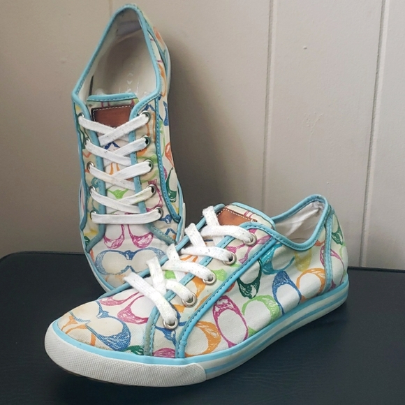 Coach Shoes - Vintage Y2K Coach Dawnell Crayon Scribble Rainbow Signature Sneakers Size 7.5
